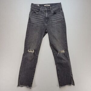 Levis Jeans Womens 26 Black 724 High Rise Straight Distressed Raw Hem Denim